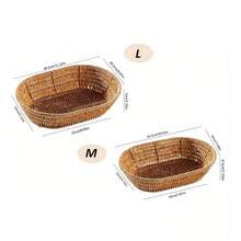 3pcs/1pc Handmade Woven Rattan Tray, Woven Rattan Fruit Basket, Snack Plate, Woven Tray, French Fry Plate, Fried Chicken Plate, Fruit Basket, Woven Oval Shallow Plate, Outdoor Picnic Plate, BBQ Plate, Reusable Portable Tableware For Breakfast, Beverage, Coffee Table, Farm House Decoration And Storage - Yellow Oval Deep - View 14