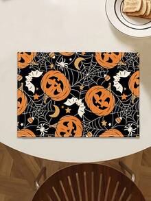 1pc Halloween Pattern Table Runner, 4pcs Halloween Pattern Placemats, Suitable For Holiday, Party, Birthday, Dinner, Kitchen Dining Table Decoration, All Season Room Decor, Home Textile Decoration Table Runner - Multicolor - View 2
