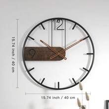Large Size Wrought Iron & Wood Combination Wall Clock, European Style Fashion Wall Clock, Home Decor For Living Room, Bedroom, Simple & Luxury Design, Silent Movement Room Decor - 彩色 - 查看 11