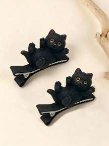 Halloween Playful Black Cat Cute Kitten Hair Clip, Cat Pattern Hair Clip, Suitable For Casual, Daily Styling, Party, Birthday, Gift, Travel And Other Occasions, Perfect For Daily Outings - Multicolor - View 7