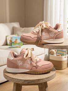 New Embroidered Girls' Children's Sports Casual Sneakers, Fashionable Versatile Shoes - Pink - View 3