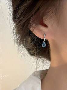 Rhinestone Water Drop Earrings - Silver - View 6
