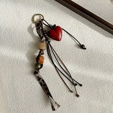 1個創意復古豹紋串珠愛心鑰匙圈吊飾，適合包包掛飾，女性配件 - 彩色 - 查看 1