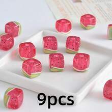 9pcs Fruit Pattern Acrylic Square Beads, DIY Handmade Beading Material - Bracelet Necklace Jewelry Making Accessories, Bag Pendant Decorative Beads - Multicolor - View 7