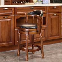 Cow Top Leather Wooden Bar Stools, 360 Degree Swivel Bar Height Chair With Backs For Home Kitchen Counter, Morden Chair Barstools - 黑色 - 查看 5