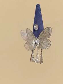 1PC Denim Blue Butterfly Tassel Hair Clip Rhinestone Decor Metal Butterfly Barrettes Vintage Daily Bun Wedding Party Women Hair Accessory - Blue - View 4