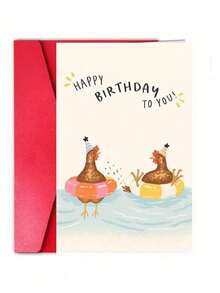 1pc Funny Birthday Card: A Chicken Wearing A Party Hat And Holding A Swim Ring, Featuring Cartoon Style Chicken Pool Party Pattern And Vibrant Colors. Card Comes With Envelope. Perfect For Friends, Family And Colleagues. - Multicolor - View 6