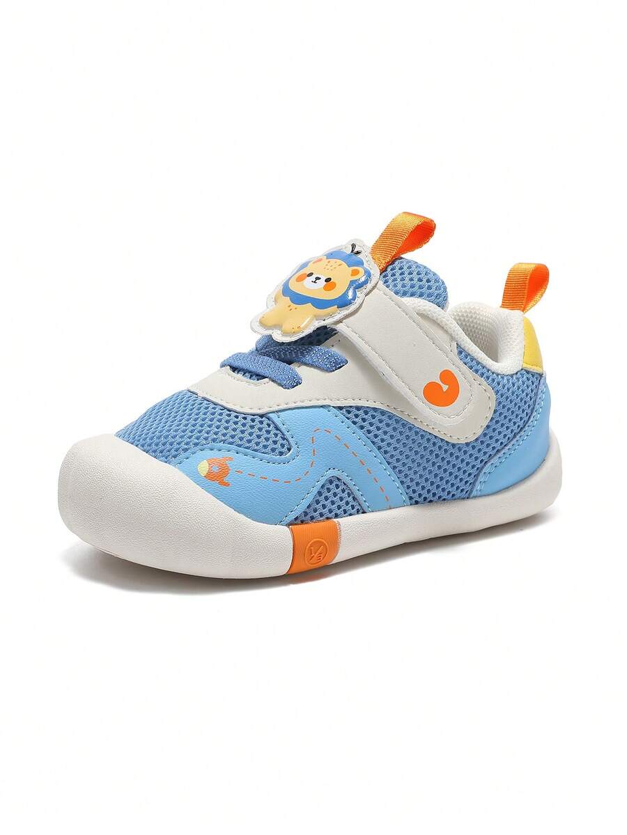 mini bala Baby Walking Shoes 2026 New, Mesh Splicing Cartoon Lion Decor Hook & Loop Soft Sole Breathable Toddler Shoes - Blue Tint - View 1