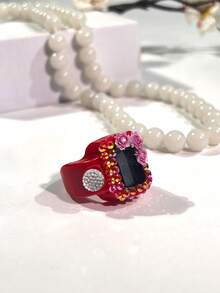 Rhinestone Rose Decor Electronic Finger Ring Counter, Resettable Digital Display Portable Finger Tally Ring - Multicolor - View 6