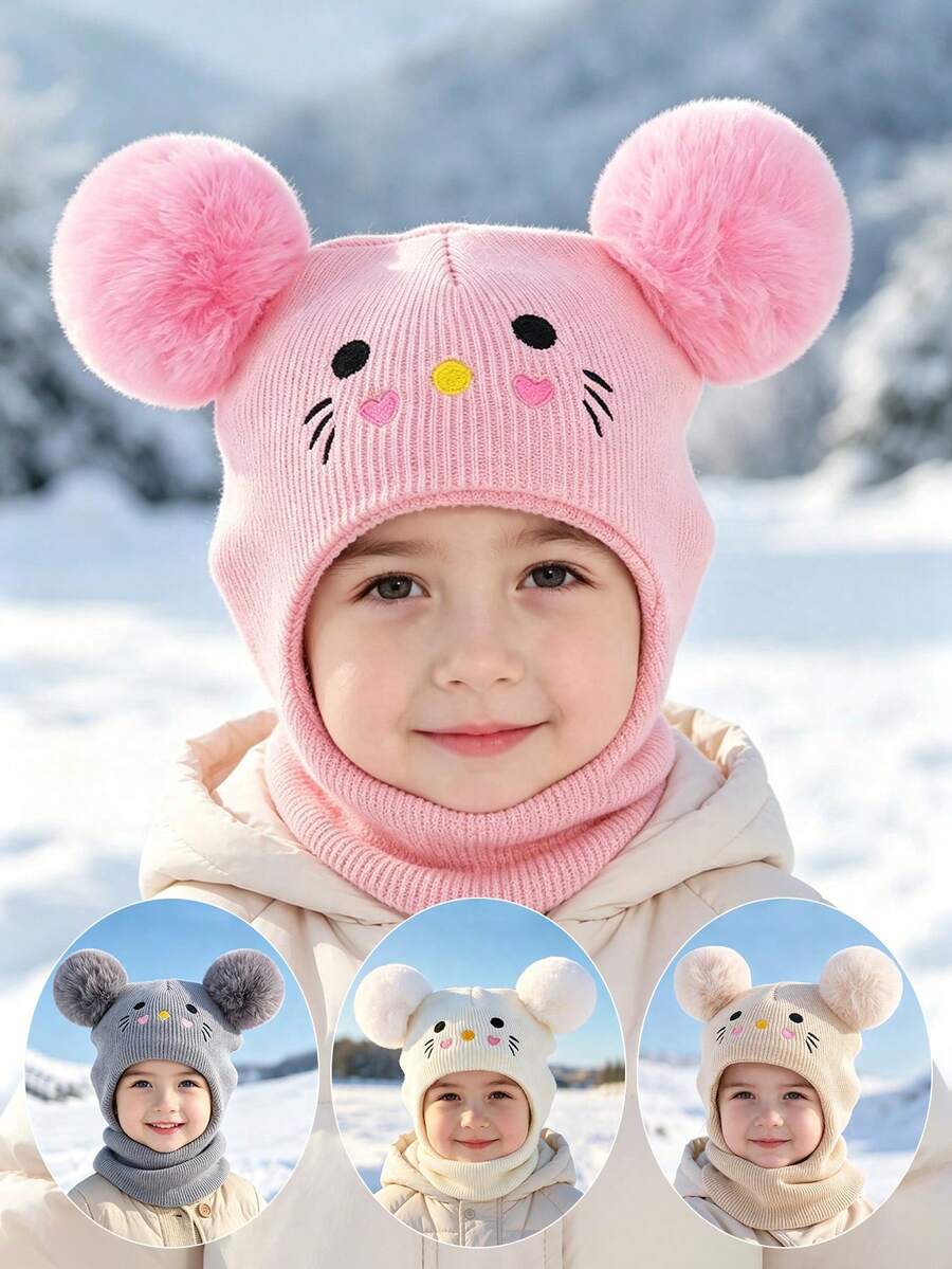 1 件儿童/婴儿纯色可爱针织帽,秋冬季保暖,适合日常户外休闲使用 - 1PC - 查看 1