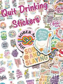 100pcs Sobriety Recovery Motivational Stickers, Inspirational Sober Life Affirmation Stickers, Decorative Stickers For Phone Case, Motorcycle Helmet, Skateboard, Party Gift - Multicolor - View 13