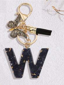 1pc Black Fashion Letter Keychain, Designed For Women's Bags, Exquisite And Compact, With Leopard Butterfly Pattern And Gold Plate 26 Letters A-Z Pendant, Suitable For Girls, Perfect As A Commemorative Gift For Valentine's Day, Teacher's Day And Halloween - Black - View 23