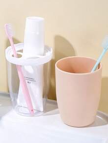 Fashionable Couple Creative Toothbrush & Mouthwash Cup Set With Lid And Slot, Hard Portable Travel Toothbrush Holder, Travel Essential - Multicolor - View 6
