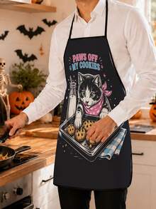 1pc Cute Cat Theme Kitchen Apron, 55x68cm Size, Durable Fabric Material, Halloween Baking Party Decoration, Suitable For Cooking And Holiday Gathering Scenes - Multicolor 3 - View 3