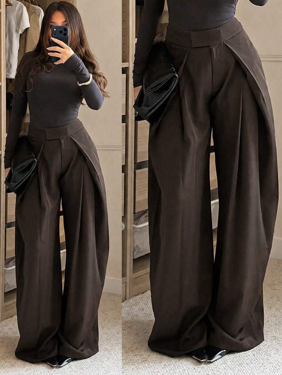 2026 Autumn/Winter New Tailored Wide-Leg Pants, Pleated Design, Non-Transparent Fabric, Comfortable To Wear. - Volcanic Gray - View 1