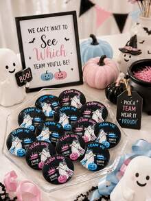 30pcs Gender Reveal Boy Girl Team Brooches, Halloween Button, Gender Reveal Pins, Ghost Pins, Baby Shower Badges, Halloween Decorations, Halloween Party Supplies, Baby Shower Supplies, Suitable For Gender Reveal Party Games And Baby Shower Decorations, Boy Girl Team Brooches - Multicolor - View 9