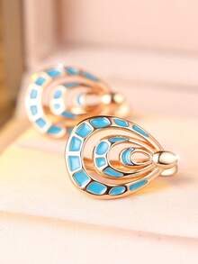 1 Pair Of Delicate Teardrop-Shaped Multi-Layer Openwork Women's Earrings-Fresh And Artistic, Perfect For Everyday Outfits - Champagne Gold - View 4