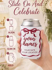 1pc Personalized Can Cooler Sleeves, Custom Wedding Can Coolers With Names Date And Location, Bow Design Neoprene Drink Holders, Standard Or Slim Wedding Favors For Guests. - Multicolor - View 6