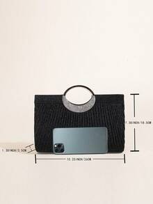 LJDCRFT Tas Clutch Lipit Oval dengan Pegangan Bertabur Berlian untuk Wanita, Cocok untuk Acara Formal Seperti Pernikahan, Pesta Dansa, Pesta Koktail, dan Perjamuan. - Hitam - View 7