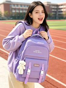 5-Piece Back To School Backpack Set, Classic Basic Style, Large Capacity Multi-Piece Set Backpack + Tote Bag + Crossbody Bag + Pencil Case + Coin Purse, With Laptop Compartment, Casual Fashion Multifunctional Backpack And Wallet - Purple - View 7