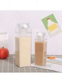 1個可愛透明方形牛奶盒造型水瓶，500/1000ml 可重複使用，適用牛奶、咖啡、果汁，便攜式，適合學校、旅行、露營、居家辦公，畢業季禮物，廚房烘焙杯 - 彩色 - 查看 7