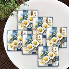 1 Set Square Daisy Print Design PET Anti-Slip Coasters, Home Kitchen Decor Accessories, Cute And Affordable Small Items, Outdoor Garden Supplies, Suitable For Various Holiday Gatherings, Wedding Accessories, Christmas, Thanksgiving Decoration Gifts - PET Square-xY187 - View 7