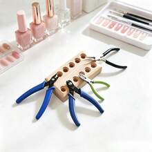 1pc Multi-Hole Nail Clipper Storage Rack, Large Capacity Nail Clipper & Scissors Tool Display Stand, Handmade DIY Round Head Flat Mouth Nylon Pliers Wooden Organizer Rack - Multicolor - View 4