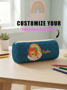 1pc Customized Embroidered Name Rhombus Round Pencil Case, Can Be Customized According To Your Unique Design, Perfect For Children To Store Pencils, Print Your Own Name Or Print Your Sister's And Classmates' Names As Gifts For Them - Multicolor - View 8