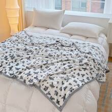1pc Fresh Panda & Floral Pattern Blanket, Warm Thick Soft Comfortable Throw Blanket, Plant & Animal Print Design, For Home Decor, Suitable For Bed, Sofa, Office, Room Decoration, Dorm, Machine Washable, Back To School Dorm Decor College Decor - Black and White - View 5