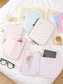 Cute Gingham Heart Floral Quilted Tablet Sleeve Bag Multi Pocket Zipper Carrying Case Soft Fabric Notebook Pouch Stationery Storage Bag, Laptop Bag - Multicolor - View 9