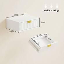 Modern Floating Wall Mounted Bedside Tables With Fluted Drawer For Bedroom And Living Room - White - View 2