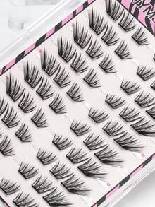 60pcs Glue-Free Upward Slanted Cluster False Eyelashes, Black Tapered Tips With Flicked Tail Design, Create Cat Eye Makeup Look, Self-Adhesive Easy To Wear, Suitable For Cosplay, Photography And Bold Glam Makeup - C - View 7