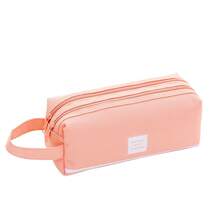 1pc Solid Color Large Capacity Pencil Case, Double Zipper Canvas Pencil Pouch With Handle, Portable Multi-Layer Aesthetic Stationery Storage Bag For School & Office - Creative Double Layer - View 8