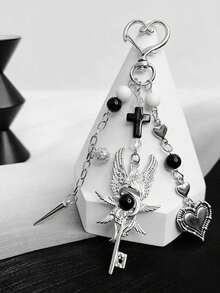 Vintage Dark Angel Wing Keychain, Cross Bag Charm, Y2K Girly Punk Bag Accessory - Multicolor - View 7