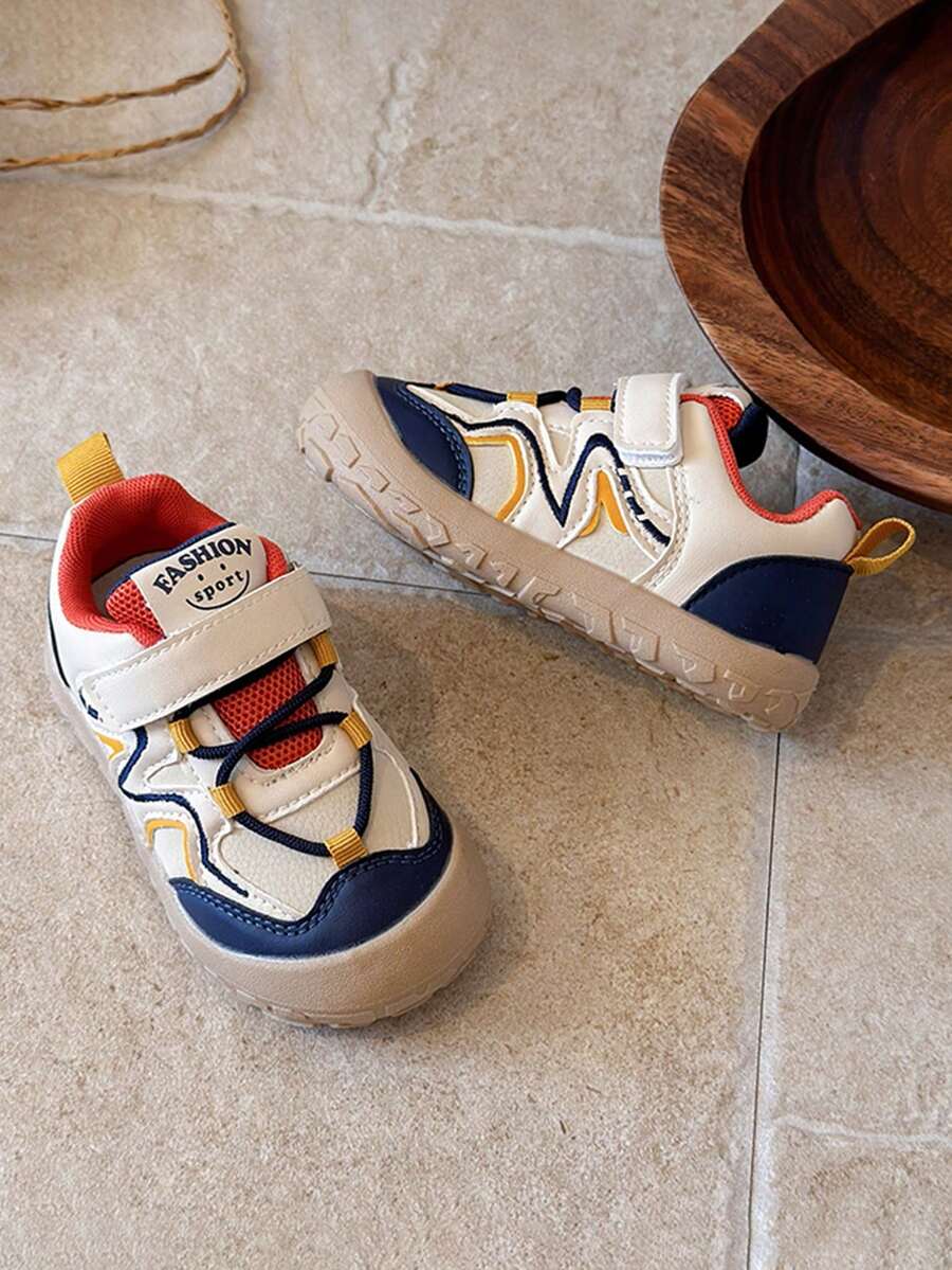1 Pair Fashion Colorblock Kids Sports Shoes, Baby Functional Shoes, PU Leather Infant Walking Shoes - Blue - View 1