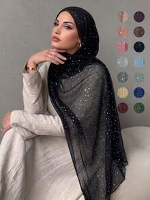1pc Shimmer Sequin Pleated Chiffon Hijab Scarf, Sparkly Glitter Muslim Headscarf, Soft Lightweight Long Shawl For Wedding Party Evening Occasions - New Sequin Headscarf - View 1