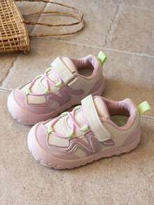 1 Pair Unisex Colorblock Hook & Loop Soft Non-Slip Sole Toddler Sports Shoes, Suitable For All-Season Daily Wear And Outdoor Activities - Pink - View 1