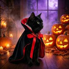 Halloween Vampire Pet Cape, Bat Decor Small Dog & Cat Holiday Costume - Red - View 5