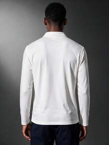 Camvyn Men's POLO, Autumn Slim Fit Square Shoulder Airplane Collar Long Sleeve T-Shirt, Casual Versatile - White - View 4