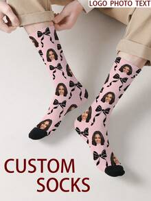 1 Pair Customizable Men's Mid-Calf Socks With Personalized Face Pattern, Can Print Any Face On Socks, Personalized Photo Socks, Fun Customized Image Mid-Calf Socks, Suitable For Valentine's Day, Birthday, Gift-Giving, Daily Holidays And Other Occasions, Personalized Customization - Multicolor - View 5