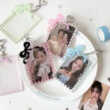 少女心愛心透明壓克力蝴蝶結卡套 偶像 3 吋追星小卡展示卡套 學生吊飾保護套卡套 - 彩色 - 查看 2