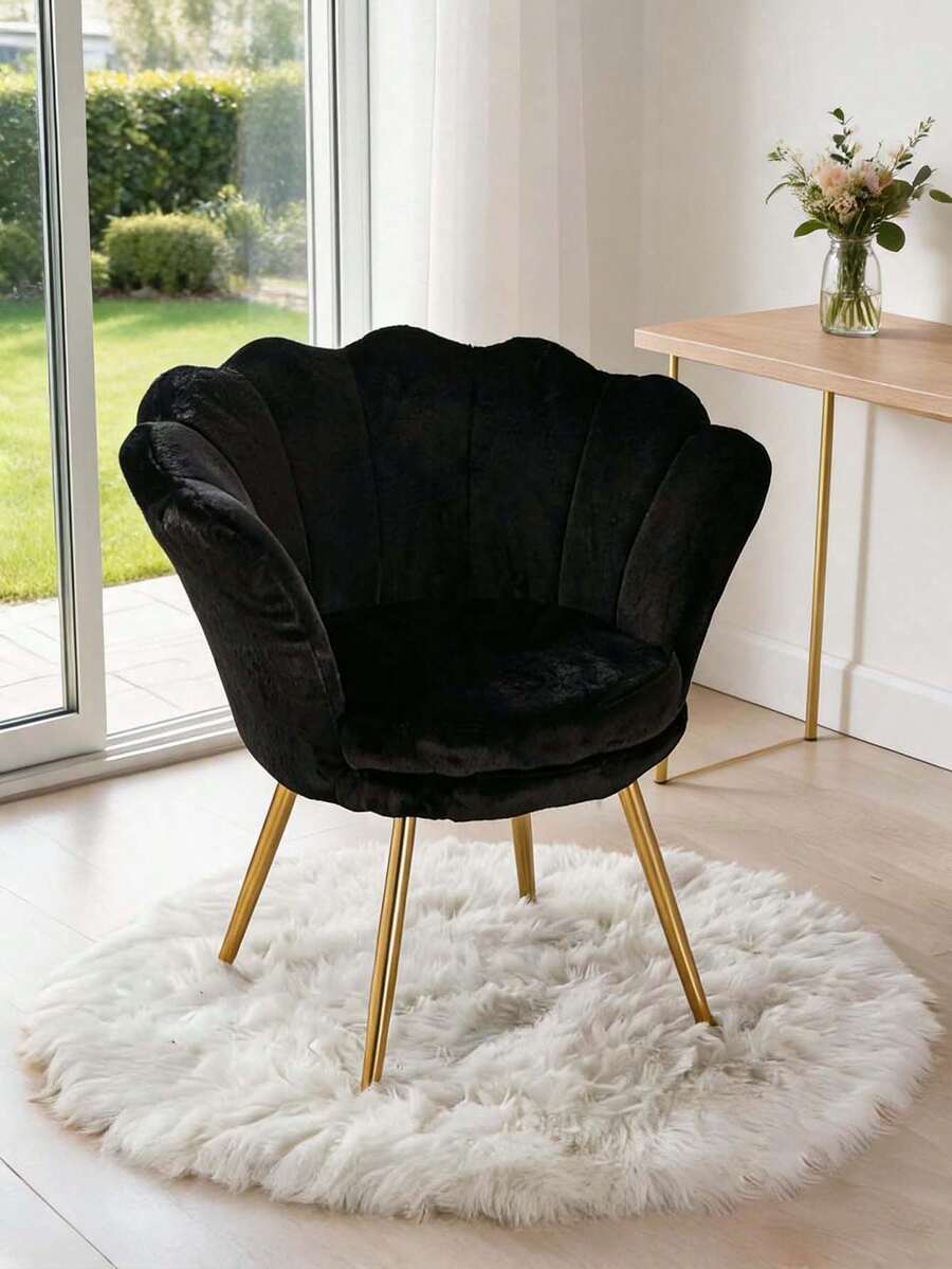 WAHSON OFFICE CHAIRS 1PC Wahson Velvet Armchair Armchair With Gold Legs, Comfortable Bedroom Armchair Relax Chair For Living Room/Bedroom - 黑色 - 查看 1