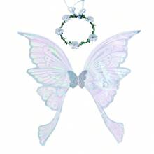 2026 New Floral Wreath, Fairy Mori Style Adult Colorful Printed Long Tail Butterfly Wings, 2pcs Costume Props Set, Suitable For Birthday Decoration, Photography Props, Cosplay Party, Carnival, Halloween And Other Festival Costumes - Multicolor - View 16
