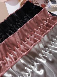 3pcs Solid Color Women's Boxer Briefs, Fashion Wavy Edge Comfortable Satin Women's Panties, Lightweight Comfortable Women's Safety Shorts - Multicolor - View 4
