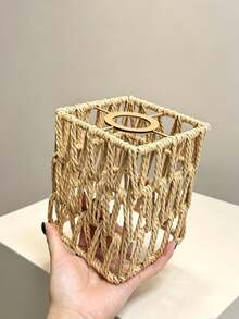 1pc Square Handmade Paper Rope Woven Pendant Light Shade, Bohemian Vintage Style Replacement Lampshade, E26/E27 Universal Lamp Base, Home Decor Lighting Accessory For B&B, Restaurant, Bar, Home, Halloween/Christmas Decoration, Soft Ceiling Pendant Light/Wall Lamp/Bedroom Lamp Shade - Semicircle - View 7
