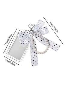 Polka Dot Card Holder With Bow Pearl Keychain,Y2k Photocard Holder, Cute Id Card Protector,Stylish Bag Pendant,Personalized Card Holder, Students Gift - Multicolor - View 10