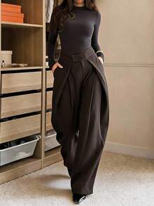 2026 Autumn/Winter New Tailored Wide-Leg Pants, Pleated Design, Non-Transparent Fabric, Comfortable To Wear. - Volcanic Gray - View 4