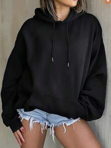 Women's Casual Aloha Palm Tree Graphic Hoodie, Long Sleeve Polyester Pullover Sweatshirt With Rib-Knit Details, Perfect For Summer Beach Vibes - Black - View 4