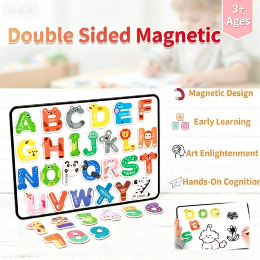 Magnetic Dry Erase Whiteboard Set With Animal Letter Magnets, Reusable Drawing Board, Water-Based Markers, 3 Random Combinations, Suitable For Home Creativity And Early Literacy Practice
