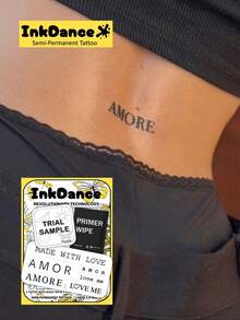 1套「AMOR & Love」新科技紋身貼，半永久浪漫極簡打字機風格臨時紋身貼，防水持久逼真設計，InkDance植物基配方，禮品 X010 - 黑色 - 查看 7